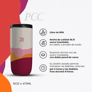 Termo de acero inoxidable "Paisaje Cultural Cafetero" para café, bebidas frías o calientes de 16 oz (473 ml)