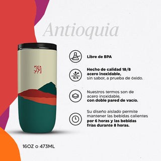 Juan Valdez | Termo de acero inoxidable "Antioquia" para café, bebidas frías o calientes de 16 oz (473 ml)
